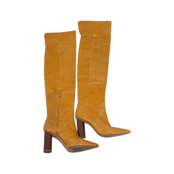 Ulla Johnson Shoes - Ulla Johnson Knee High Boots 9.5M Mustard Yellow/Camel Suede Leather Block Heel
